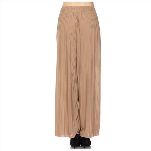 Mocha Pleated Palazzo Wide Leg Pants w/Drawstring - Picture 5 of 5